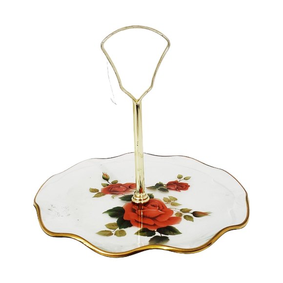 VTG Enchanted Elegance: The Ruffled Ted Roses Revival  Tidbit Glass Tray - Picture 2 of 6